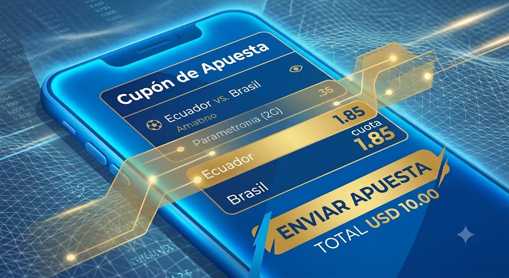 Cupón de apuesta Ecuador vs Brasil en teléfono con total USD 10